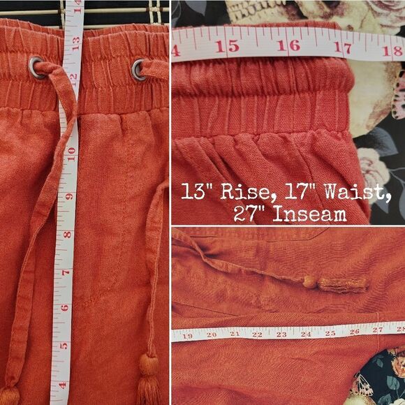 SoundStyle Country Rust Linen Blend Elastic Waist Convertible Pants Large - Picture 13 of 14